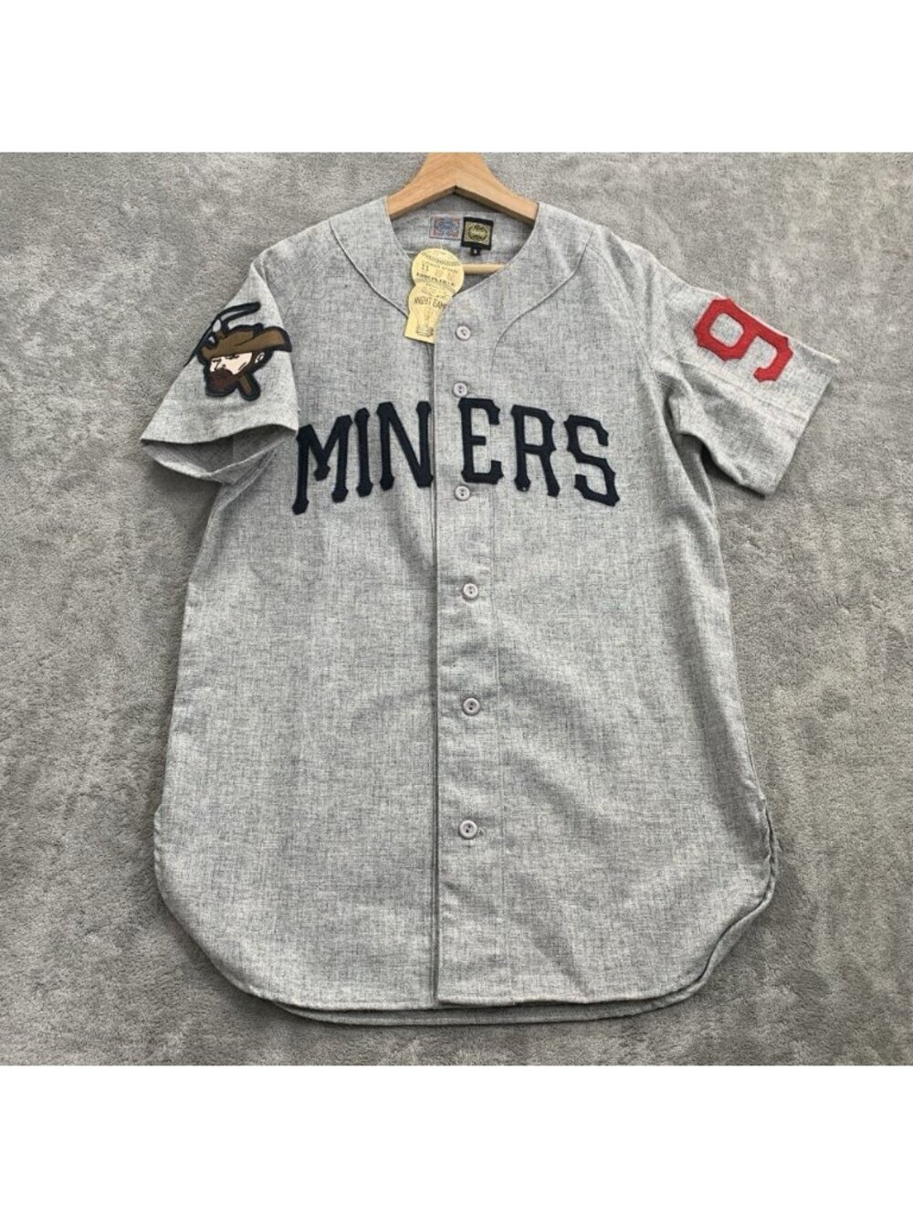 Ebbets Field Flannels Jersey Mens Small Miners 98 Baseball Wool Gray Diamond